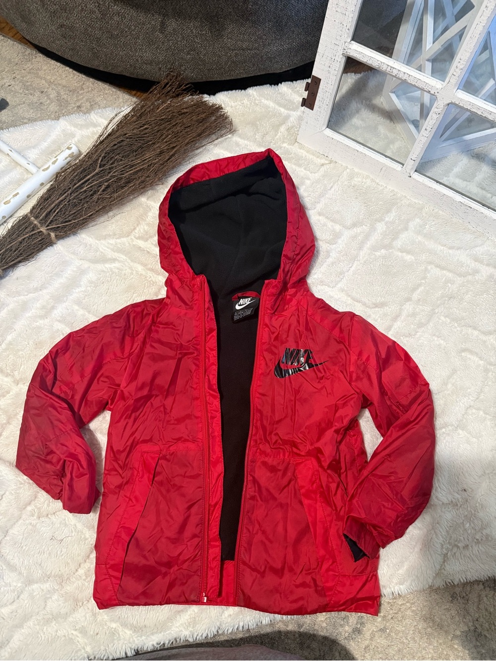 Nike Red Hooded Rain Jacket with Black Lining